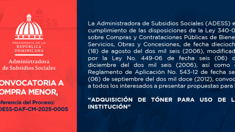 ADESS-DAF-CM-2025-0005 para el “Adquisición de tóner para uso de la institución”.